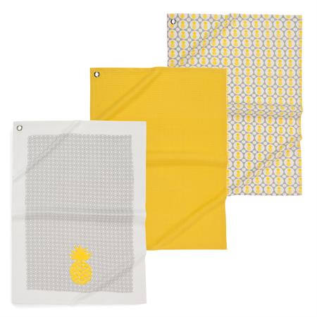 3 torchons en coton gris/jaune PINAPPLE