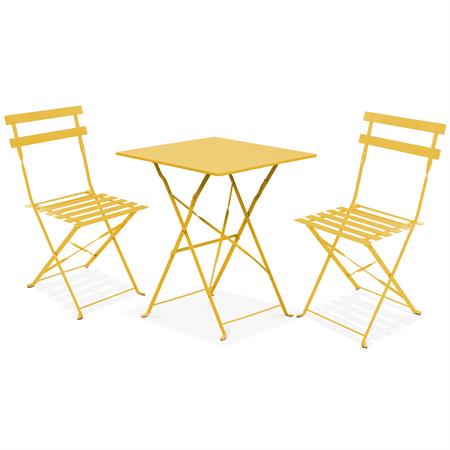 Table bistrot de jardin et 2 chaises pliantes jaune