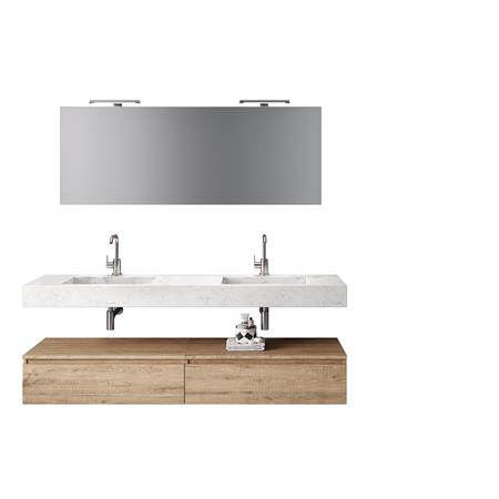 Meuble salle de bain 7 pièces marbre Carrare/mélamine chêne miel