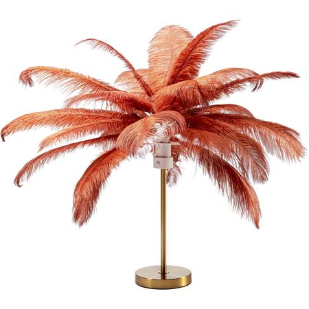 Lampe en plumes rouges et acier doré
