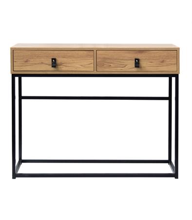 Console 2 Tiroirs Pieds Métal Effet Chêne - L100 cm