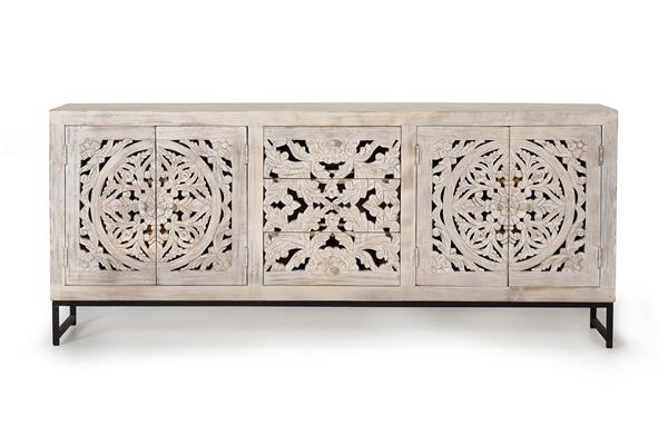 Buffet en manguier et pieds en métal blanc vieilli