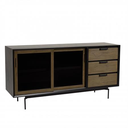 Buffet 2 portes en verre fumé pieds métal noir