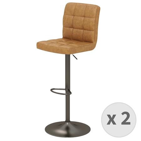 Tabouret de bar en cuir synthétique Camel- gris bronze 