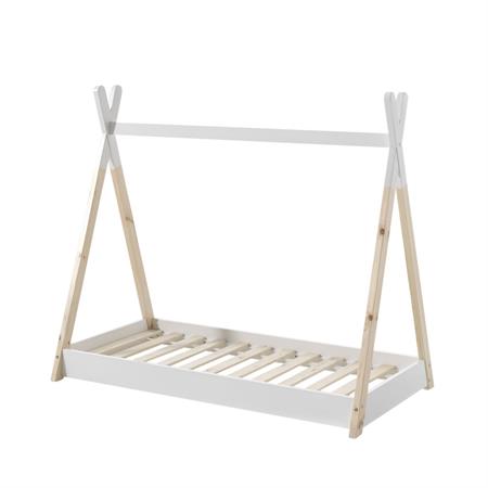Lit enfant cabane en bois 70x140cm - Blanc et bois clair