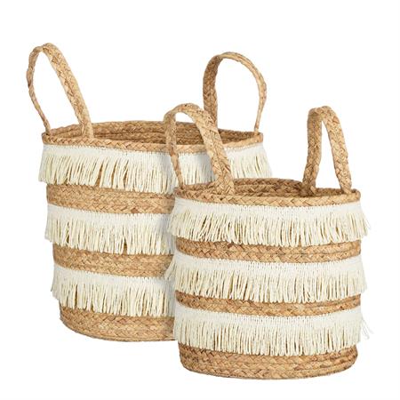 Lot de 2 paniers de rangement en jacinthe d'eau marron H30