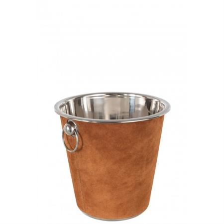 Seau à glace rond cuir Cognac H20cm