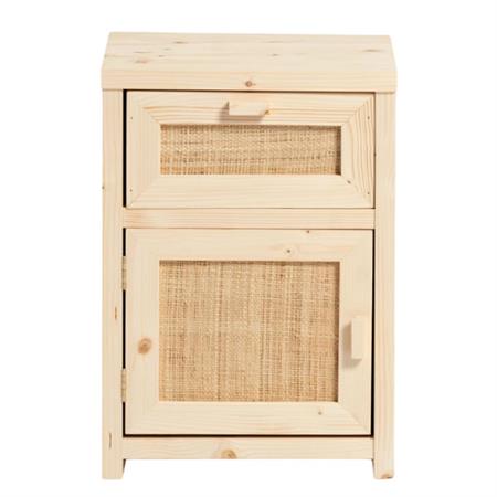 Table de nuit en bois à partir de tir et raffia couleur beige