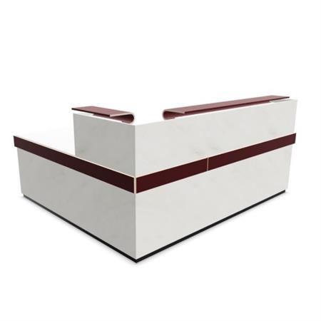 Bureau d'accueil design façade imitation marbre blanc/cerise