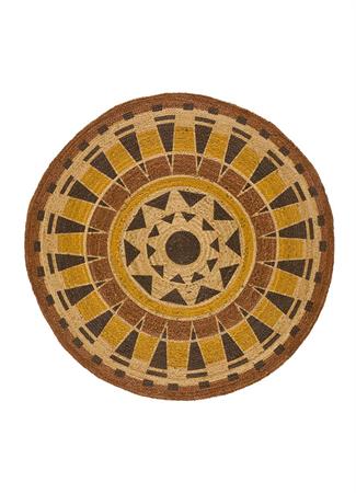 Tapis rond en jute ethnique marron/jaune/beige  120x120 cm