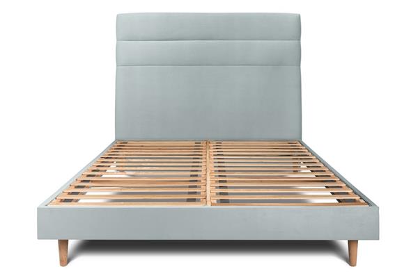Lit avec tête de lit lignes velours et sommier kit  Gris bleuté