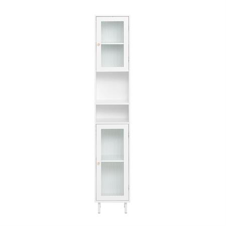 Colonne de salle de bain 2 portes en verre effet bois blanc