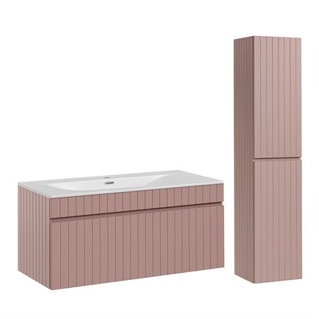 Ensemble meuble vasque encastrée colonne stratifiés rose