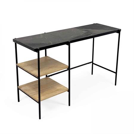 Bureau avec étagères en marbre et manguier noir