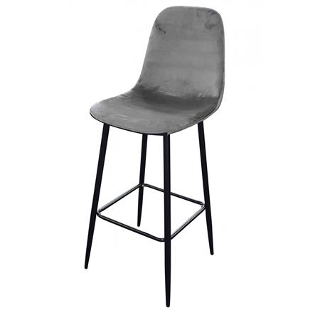 Tabouret de bar métal noir et assise velours gris 42x47x108cm