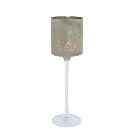 Photophore décoratif à pied en verre dépoli gris et or pâle H30
