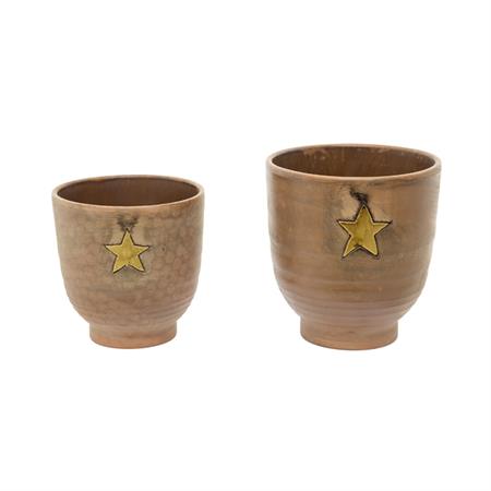 Set de 2 cache-pots décoratifs en terre cuite marron H20