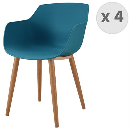 Chaise scandinave bleu canard pied métal effet bois 