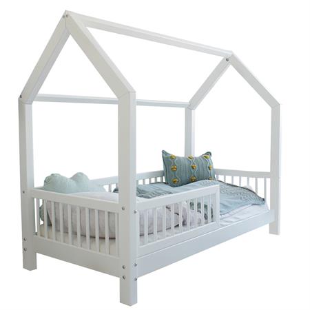 Lit cabane 90x200 barrière et sommier inclus pieds 10 cm - Blanc