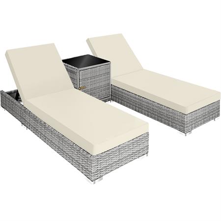 Lot 2 Bains de soleil design luxueux Table avec rangement gris clair