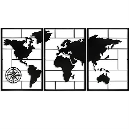 Déco murale triptyque carte du monde en métal 150x74 cm