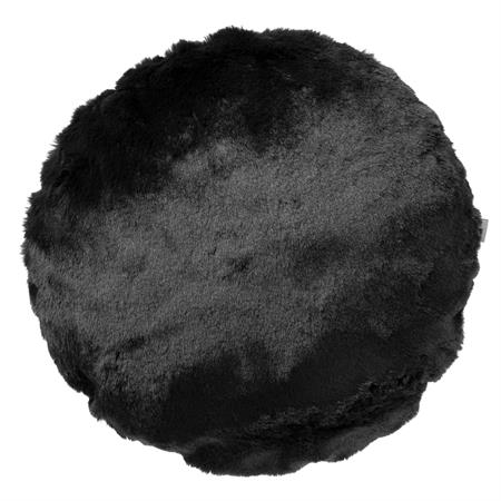 Coussin rond Noir fausse fourrure Ø45 cm uni