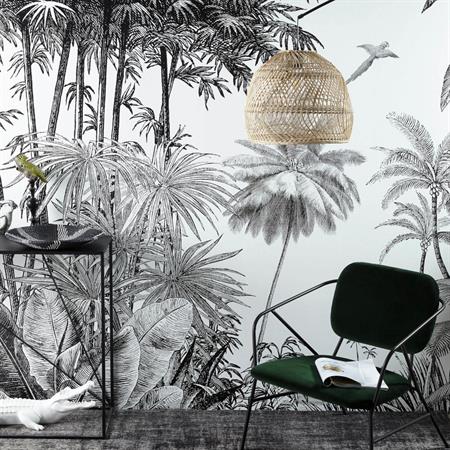 Papier peint intissé imprimé jungle noir et blanc 300x350