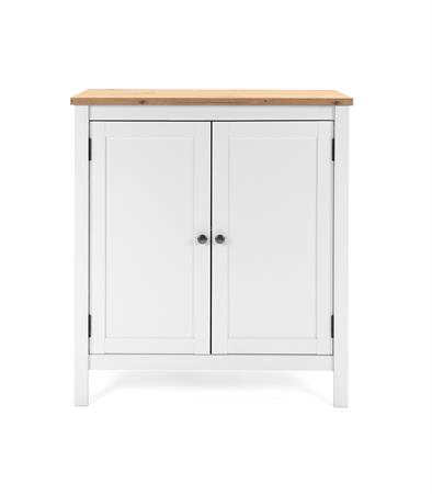 Commode de Rangement 2 portes L80 cm - Décor Blanc et bois