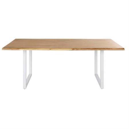 Table à manger en bois d'acacia massif et métal blanc 8/10 personnes L200