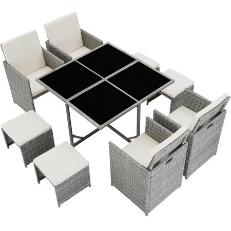 Salon de jardin 4 à 8 personnes Résistant aux UV Pliable clair