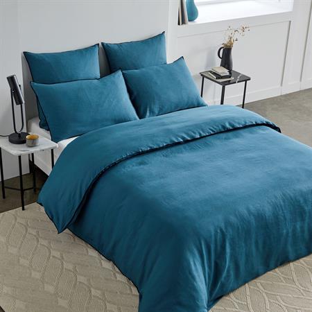 Housse de couette en Lin lavé légèrement froissé Bleu