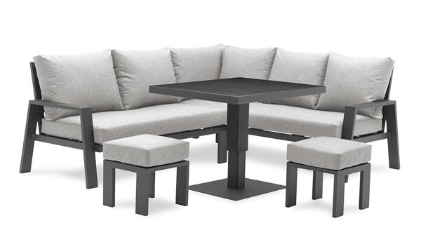 Ensemble repas de jardin 7 pl alu plateau céramique sur verre