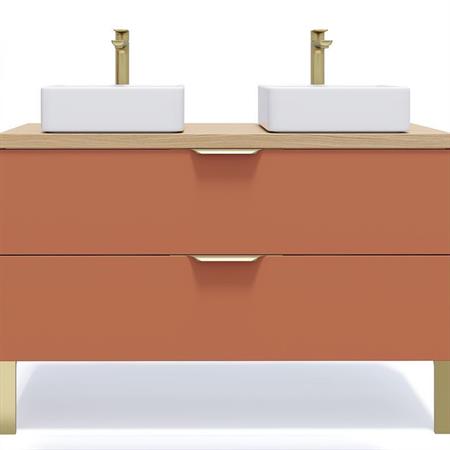 Meuble salle de bain 2 vasques posées 120cm 2 tiroirs Terracotta