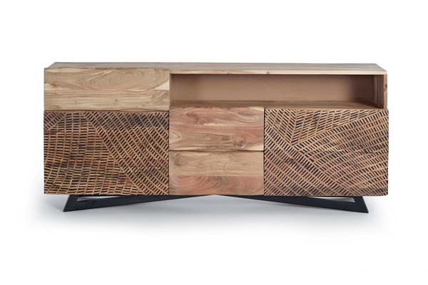 Buffet en bois d'acacia pieds en métal naturel et noir