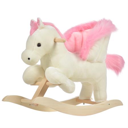 Cheval à bascule musicale fauteuil intégré peluche douce blanc et rose