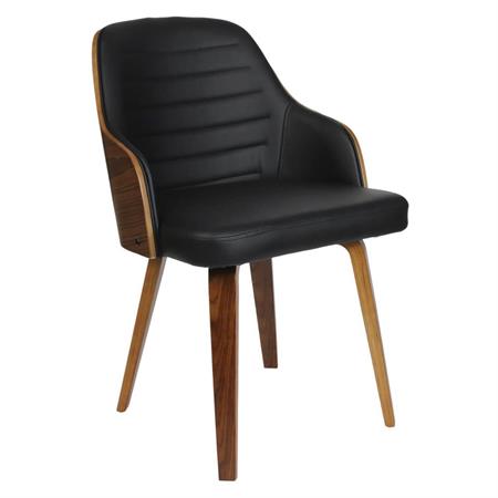 Chaise  rétro simili noir et contreplaqué marron