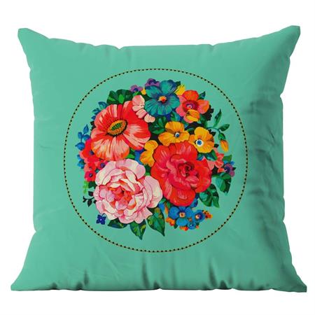 Housse de coussin extérieur motif fleuri vintage turquoise 45x45 cm