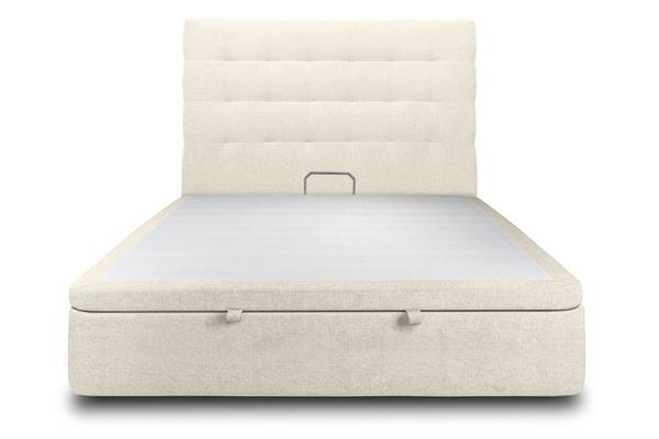 Lit coffre avec tête de lit capitonnée Tissu Beige clair 180x200