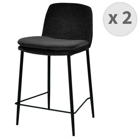 Chaise de bar tissu chenillé Noir et métal noir mat 