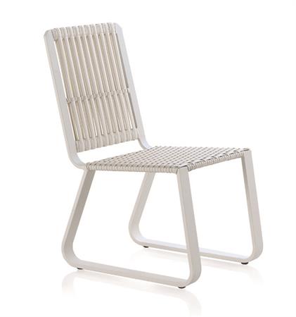 Lot de 4 chaises en aluminium blanc avec coussin bleu