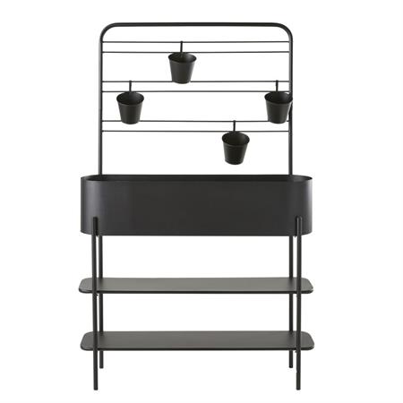 Jardinière en métal noir avec 4 pots