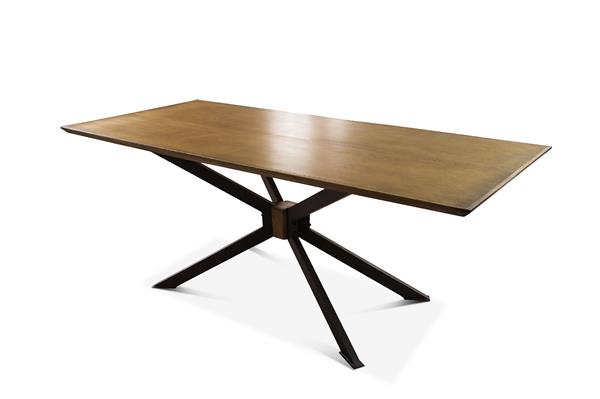 Table de repas en bois et laiton cuivré