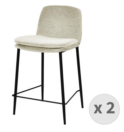 Tabouret de bar en tissu chenillé Ecru et métal noir mat 