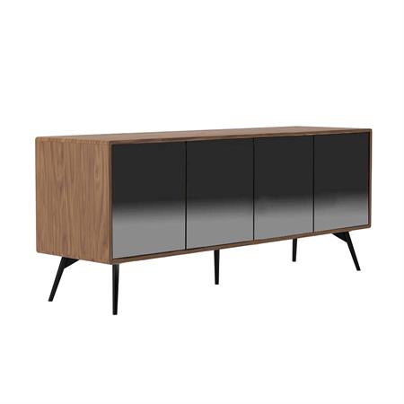 Buffet effet bois noyer et verre miroir noir