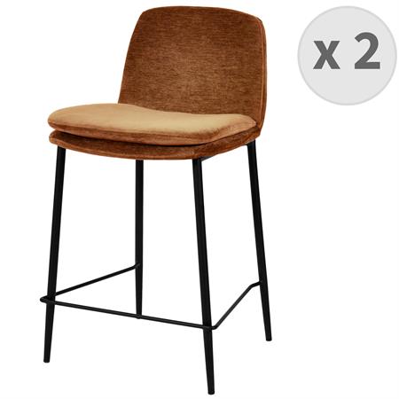 Chaise de bar tissu chenillé Terracota et métal noir mat 