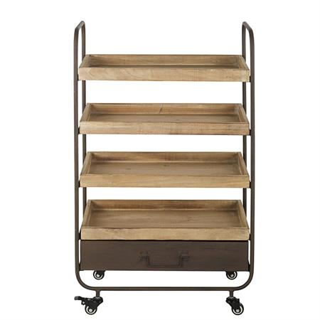 Desserte 1 tiroir en bois de sapin et métal noir à roulettes