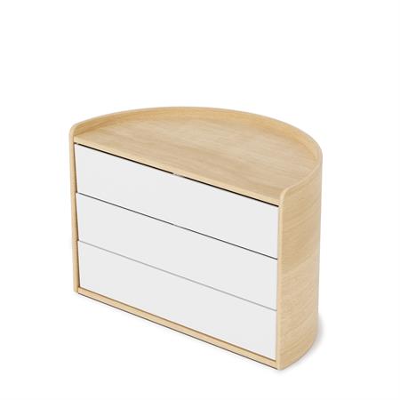 Coffret à bijoux 3 niveaux pivotants 26x15x19cm blanc et bois naturel