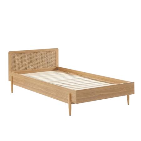 Lit enfant  cannage rotin et effet bois  90x190 sommier inclus