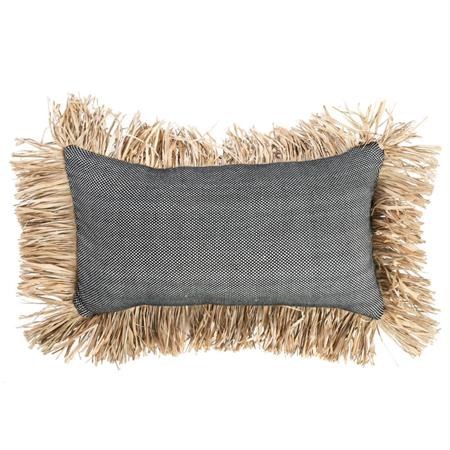 Coussin en coton et raphia noir naturel 30x50