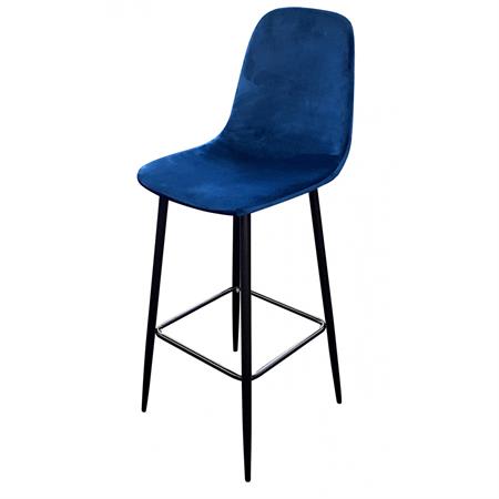 Tabouret de bar métal noir et assise velours bleu 42x47x108cm
